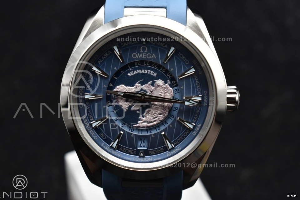 Blue 43mm Clone Dial Best Blue Aqua Rubber 1:1 Edition Super Summer A8938 Strap Terra on GMT VSF Worldtimer 1225